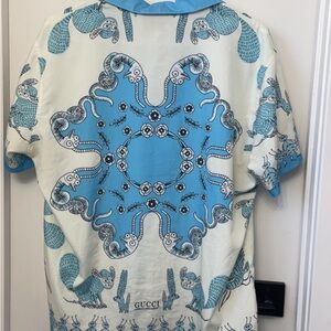 Gucci Cream and Blue Patterned Shirt